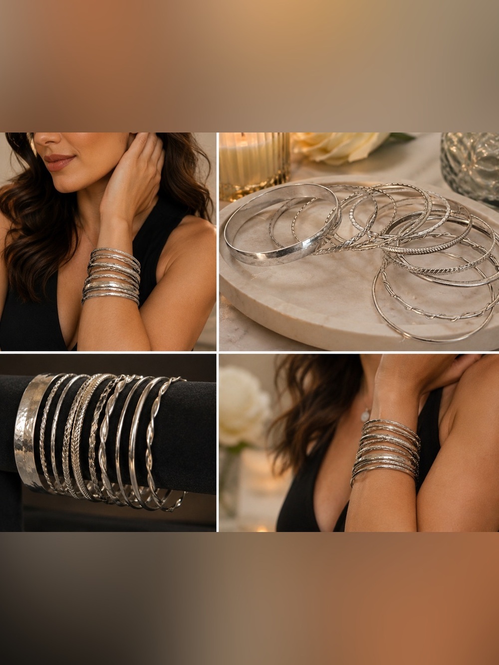 Silver Tone Metal Bangle Bracelet Bundle | 12-Piece Stacking Set Mixed Textures